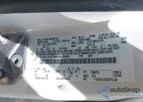 2013 Ford Escape Sel z USA, uszkodzony, nr VIN 1FMCU9HX9DUA82960